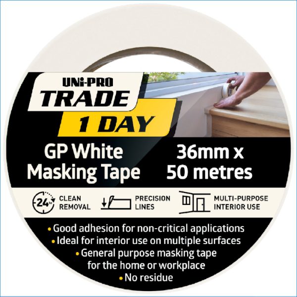 UNi-PRO Trade 1-Day White Masking Tape 3